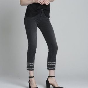 DRIFTWOOD Black Straight Crop Snakeskin Stripe Raw Hem Jeans